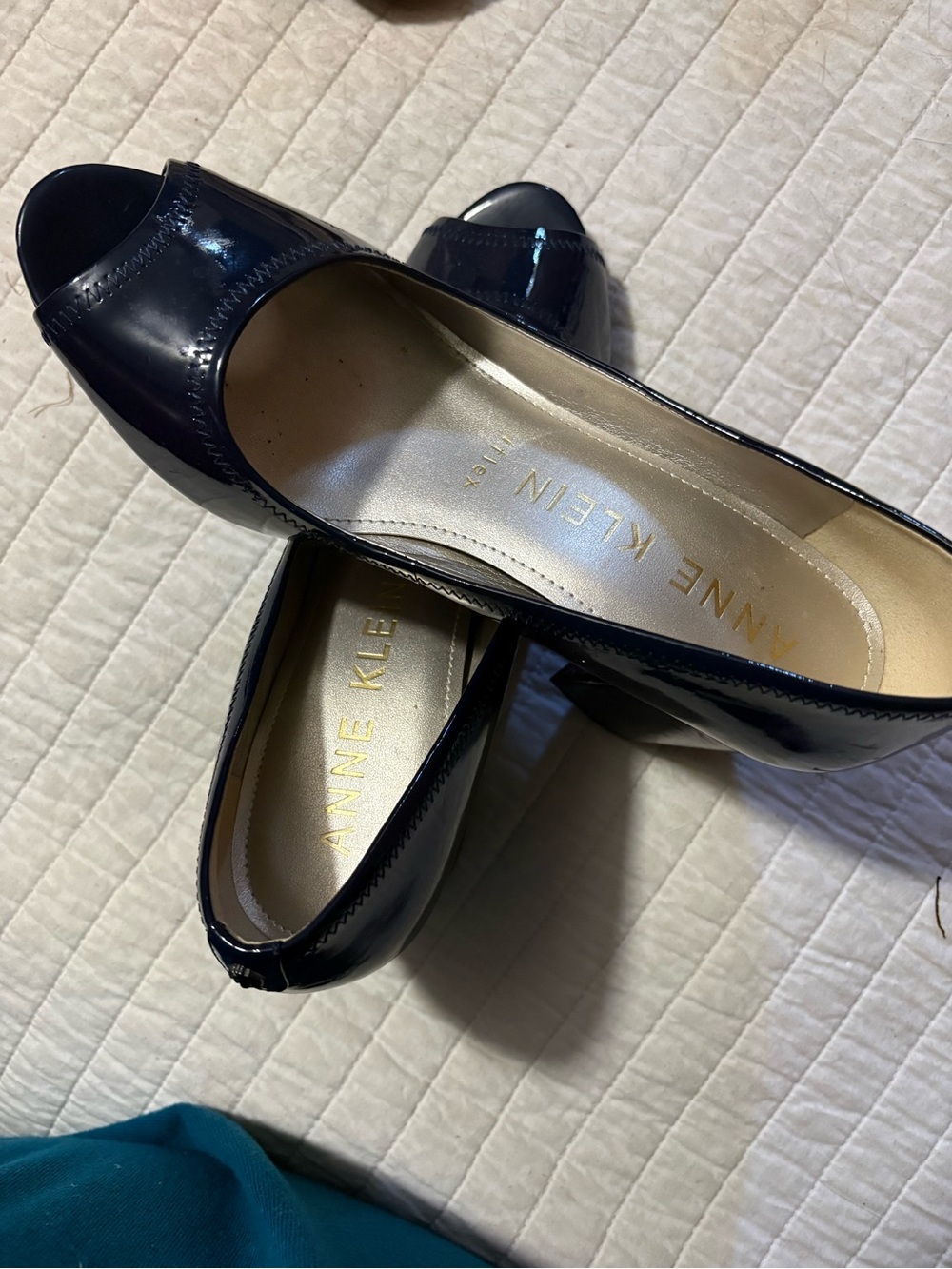 Anne Klein Navy Patent Peep-Toe Heels